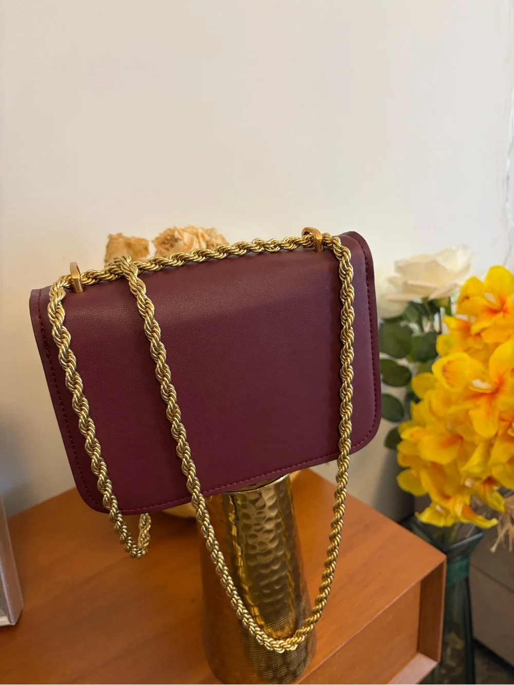 Tory Burch Small Flap Crossbody in Burgundy with Gold Hardware